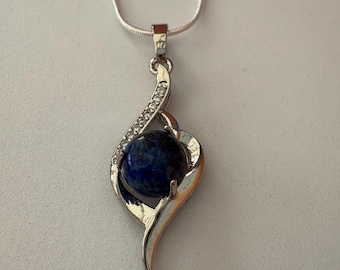 Natural Lapis Lazuli Pendant with Crystal Rhinestone
