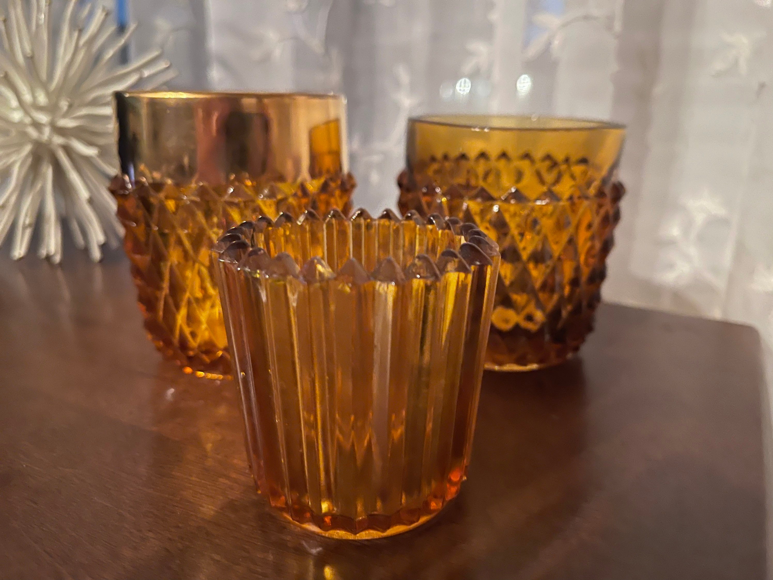 Amber votive candle holders set of 3 Etsy