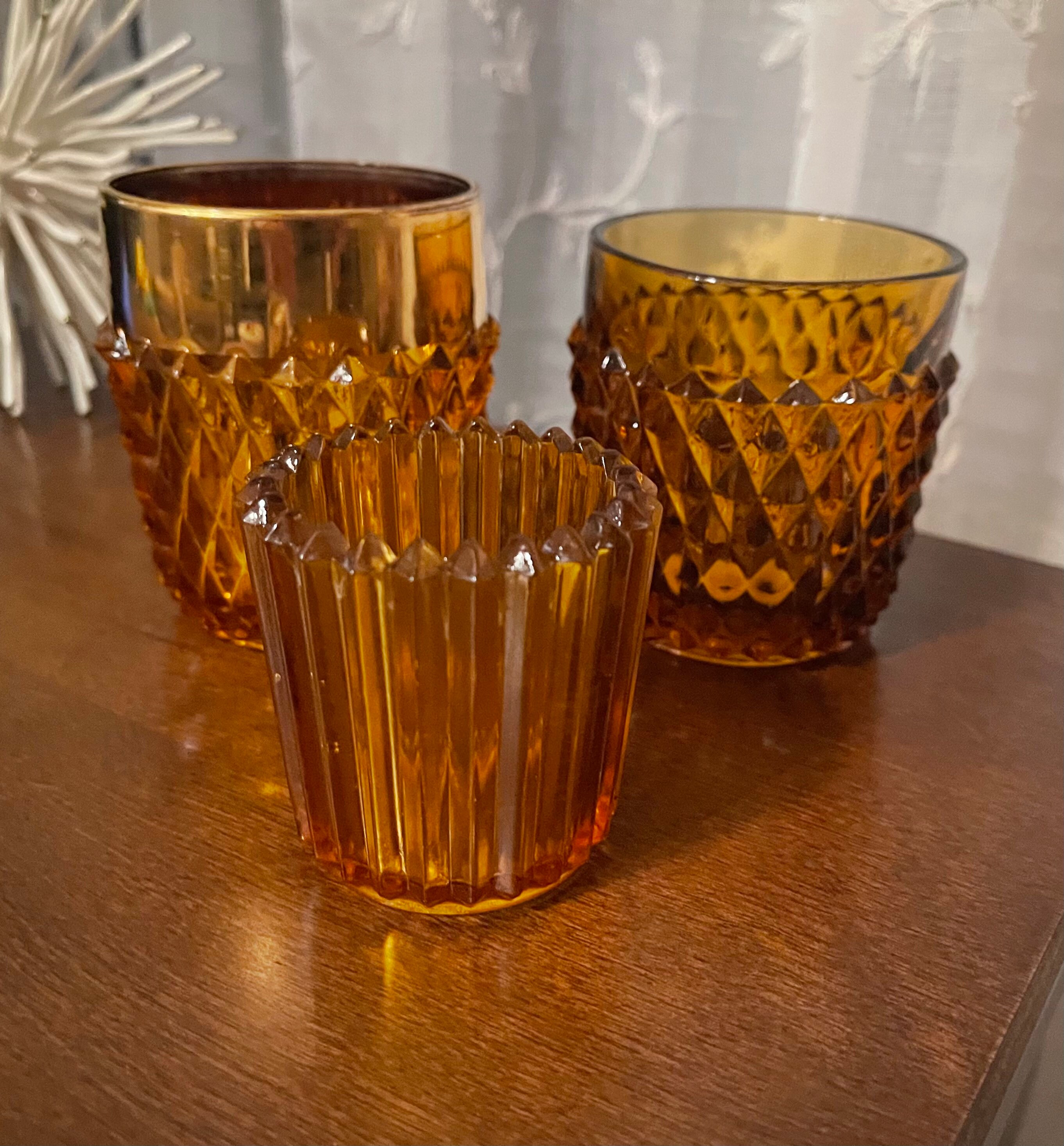 Amber votive candle holders set of 3 Etsy