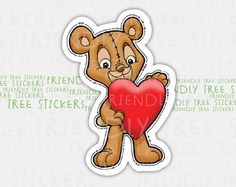 3" Teddy Bear Sticker, Love Sticker, Bear Sticker, Valentines Sticker, Cute Bear Stickers, Teddy Bear Decal, Heart Stickers, 081