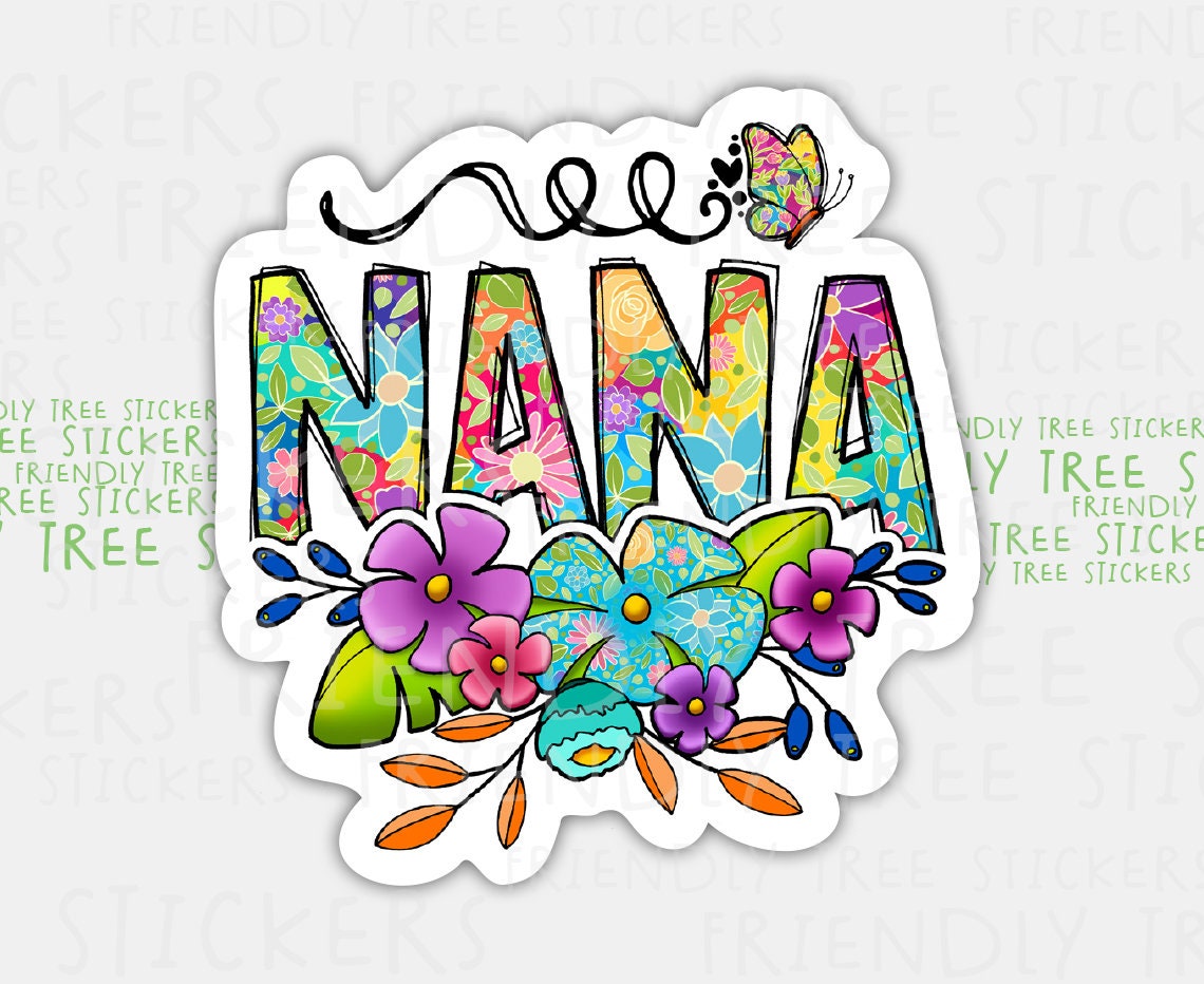 Floral Nana Sticker: Hand-drawn Waterproof Vinyl Decal (3