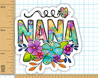 Floral Nana Sticker: Hand-drawn Waterproof Vinyl Decal (3