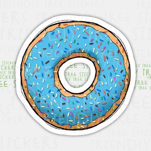 3&quot; Donut Sticker, Doughnut Sticker, Blue Donut Sticker, Food Sticker, Pastry Sticker, Hand Drawn Sticker, Donut Decal, Donut Birthday, 635