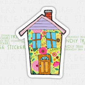 Floral House Sticker: Hand-Drawn Waterproof Vinyl (3&quot;)