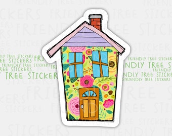 Floral House Sticker: Hand-Drawn Waterproof Vinyl (3")
