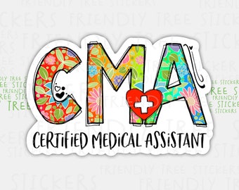 Floral CMA Sticker: Waterproof Medical Assistant Decal