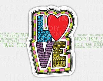 3" Love Doodle Sticker, Love Sticker, Hand Drawn Sticker, Doodle Sticker, Valentine Sticker, Heart Stickers, I Love You Sticker, 082