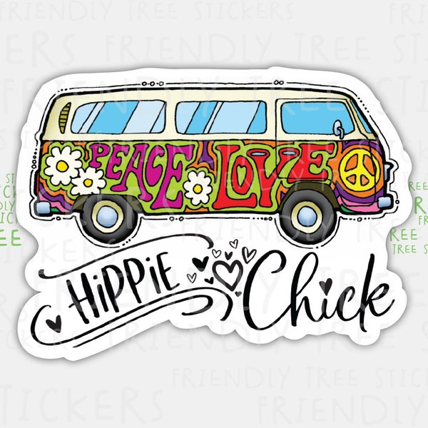 3" Hippie Chick Sticker, Hippie Van Sticker, Hippie Sticker, Hippie Bus Sticker, Hippie Chick Decal, Hippie Chic, Hippie Chick Decals, 078