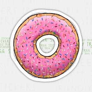 3&quot; Donut Sticker, Doughnut Sticker, Pink Donut Sticker, Food Sticker, Pastry Sticker, Hand Drawn Sticker, Donut Decal, Donut Birthday, 637