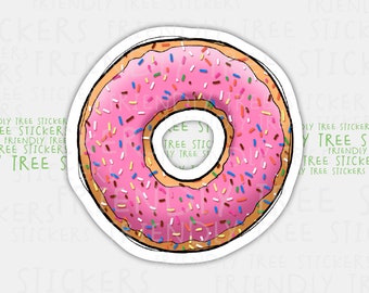 3" Donut Sticker, Doughnut Sticker, Pink Donut Sticker, Food Sticker, Pastry Sticker, Hand Drawn Sticker, Donut Decal, Donut Birthday, 637