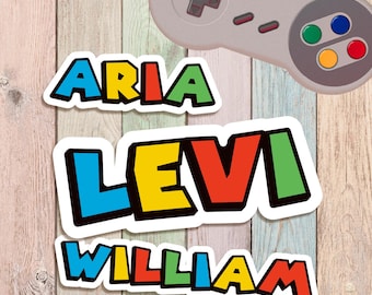 Personalized Retro Game Name Sticker - Waterproof UV Sticker for School, Laptop, Water Bottle & More