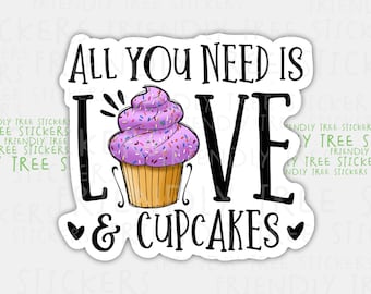 Love and Cupcakes Sticker: Waterproof Vinyl Decal (3&quot;)