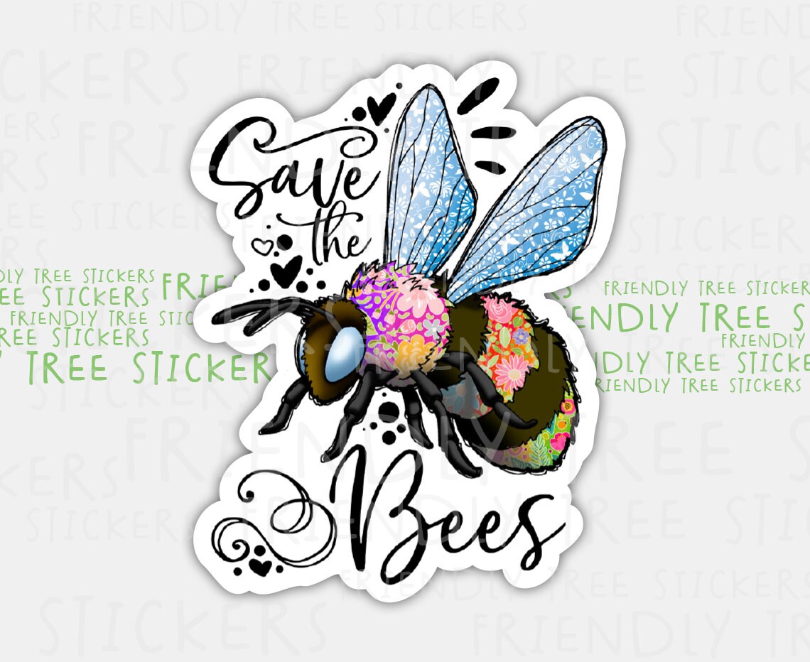 Save The Bees Sticker: Hand Drawn Bumble Bee Decal (3")