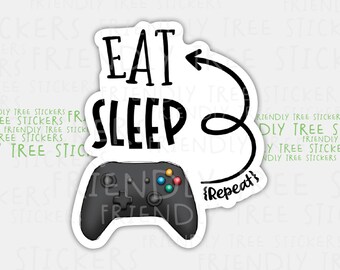 Eat Sleep Game Repeat Sticker - Waterproof Vinyl Gamer Decal (3")