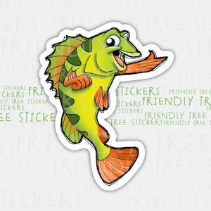 Pegatina de pescado de 3", pegatina de pesca, calcomanía de pescado, calcomanía de pesca, pegatina dibujada a mano, calcomanías de pesca, pegatina de pesca de lubina, regalo de pesca, 237