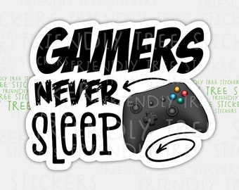 Gamers Never Sleep Sticker: Waterproof Game Controller Decal