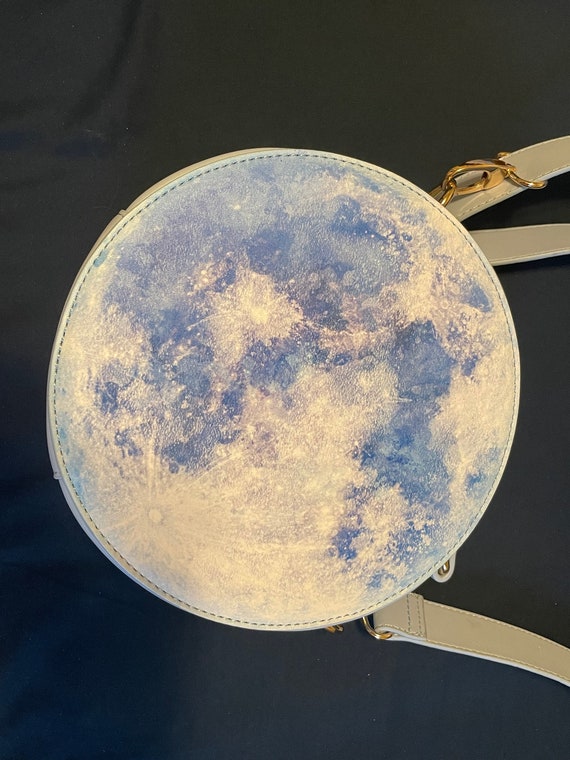 Watercolor Full Moon Purse - white or blue - made of vegan leather - witchy vibes