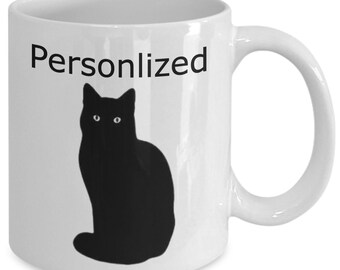 Black Cat Personalized Coffee Mug | custom coffee mug | gift for her mug | gift for him mug | cat mom mug