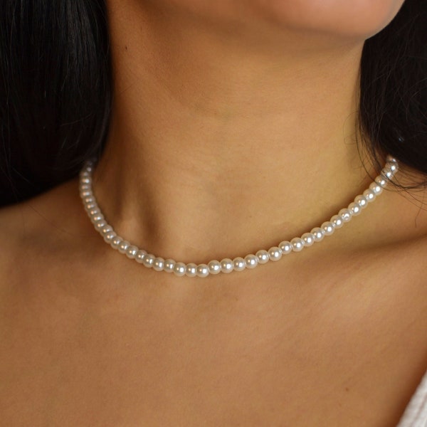 Pearl necklace 6 mm, pearl necklace, fashion jewelry, pearl necklace choker