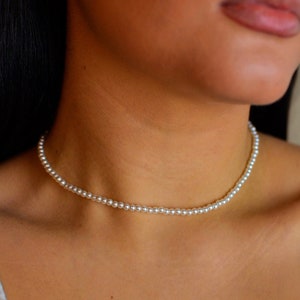 Perlenkette 4 mm , pearl necklace,Modeschmuck , perlenkette choker zdjęcie 1