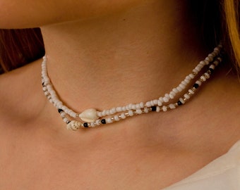 Perlenkette mit Muschel, Strand Kette, Pearl necklace with shell, beach necklace