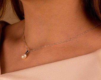 Silberkette mit Perl Anhänger, Silber 925, Silver necklace with pearl pendant, Perlenkette, Kette mit perl
