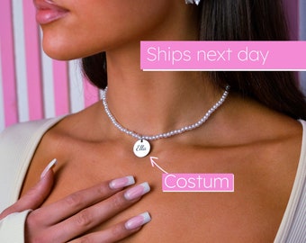 Personalisierte Perlenkette • Choker mit Gravur • Custom pearl necklace • Engraved Name • Buchstaben Kette mit Perlen • Weihnachtsgeschenk