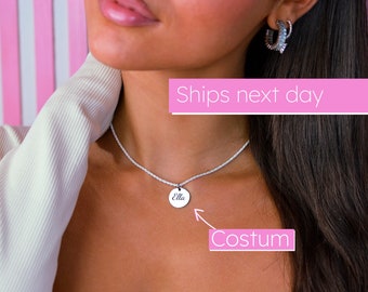 Personalisierte Glitzernde Choker  • Halskette mit anhänger • personalized Plättchen • Custom necklace • Münze, kette mit Gravur