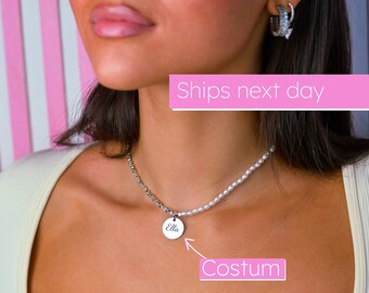 Personalisierte Perlenkette mit Anhänger • costum Choker mit Gravur • pearl necklace • Engraved Name •  Kette mit Perlen • Pearl Choker