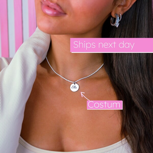 Personalisierte Glitzernde Choker  • Halskette mit anhänger • personalized Plättchen • Custom necklace • Münze, kette mit Gravur