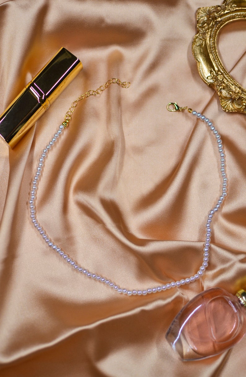 Perlenkette 4 mm , pearl necklace,Modeschmuck , perlenkette choker zdjęcie 4