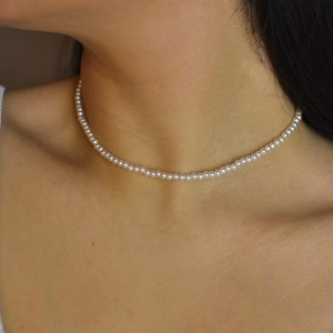 Perlenkette 4 mm , pearl necklace,Modeschmuck , perlenkette choker zdjęcie 3