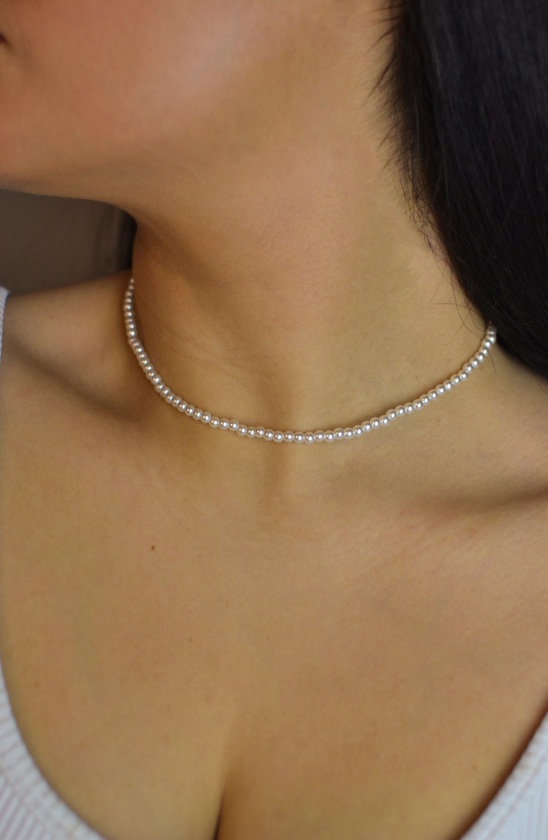 Collier de perles 4 mm, collier de perles, bijoux fantaisie, collier de perles ras de cou image 3