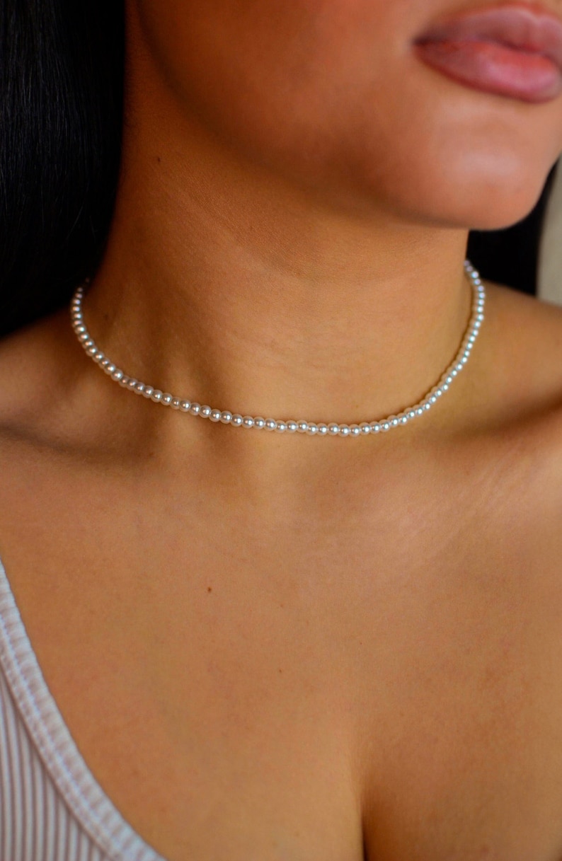 Perlenkette 4 mm , pearl necklace,Modeschmuck , perlenkette choker Bild 1