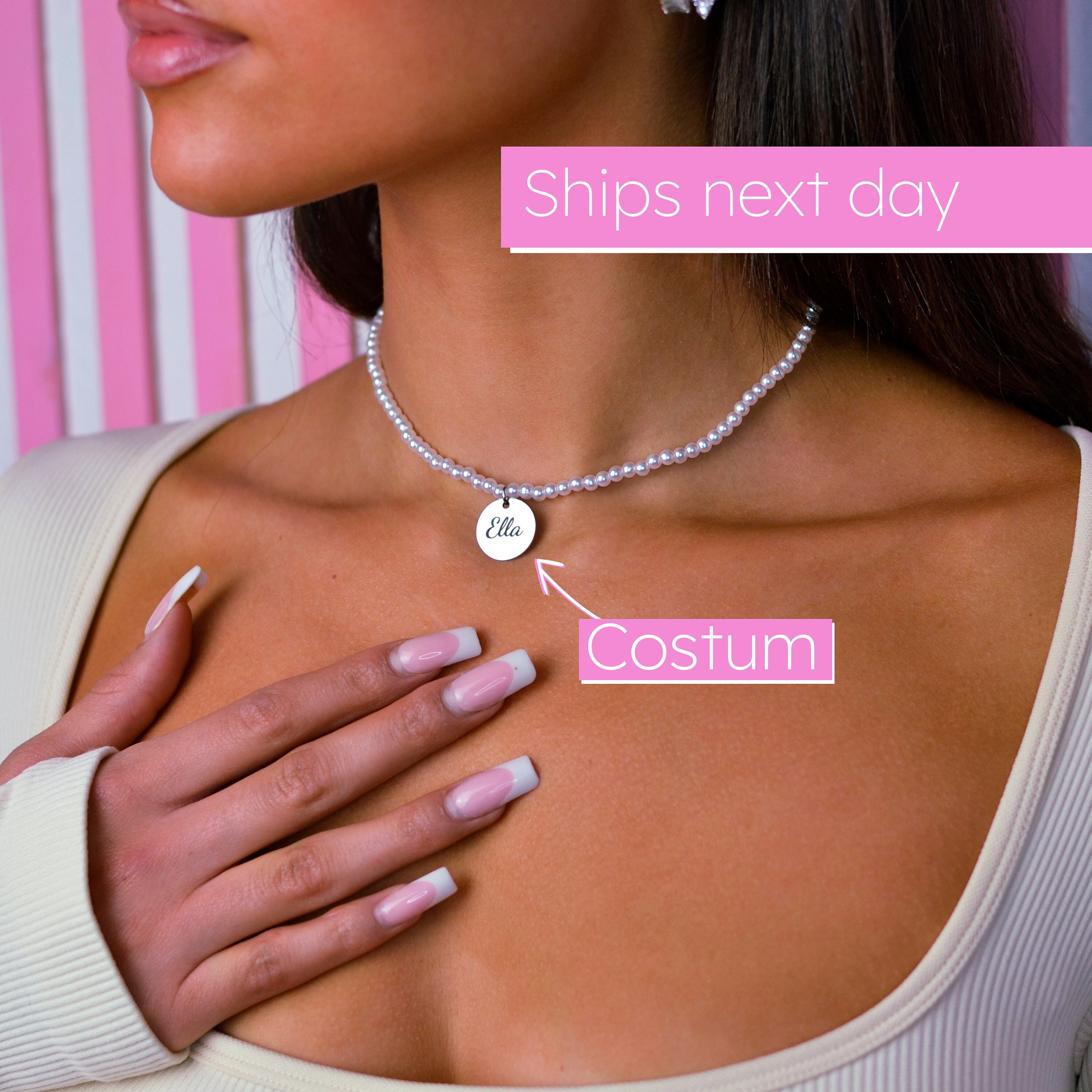 Engraved pearl deals necklace