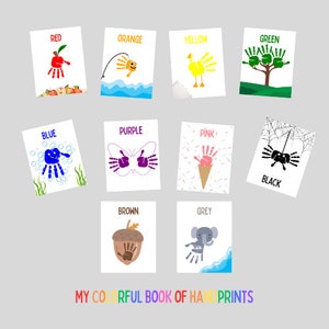 Colorful Handprint Book, Preschool art craft, preschool color activity, preschool digital prints, toddler, keepsake