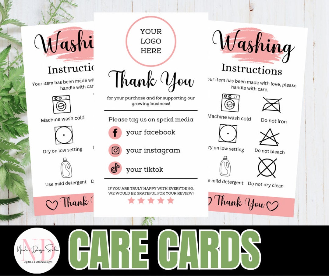 Washing Instructions, SVG Shirt Care Card, Sublimation Tshirt Care Tag