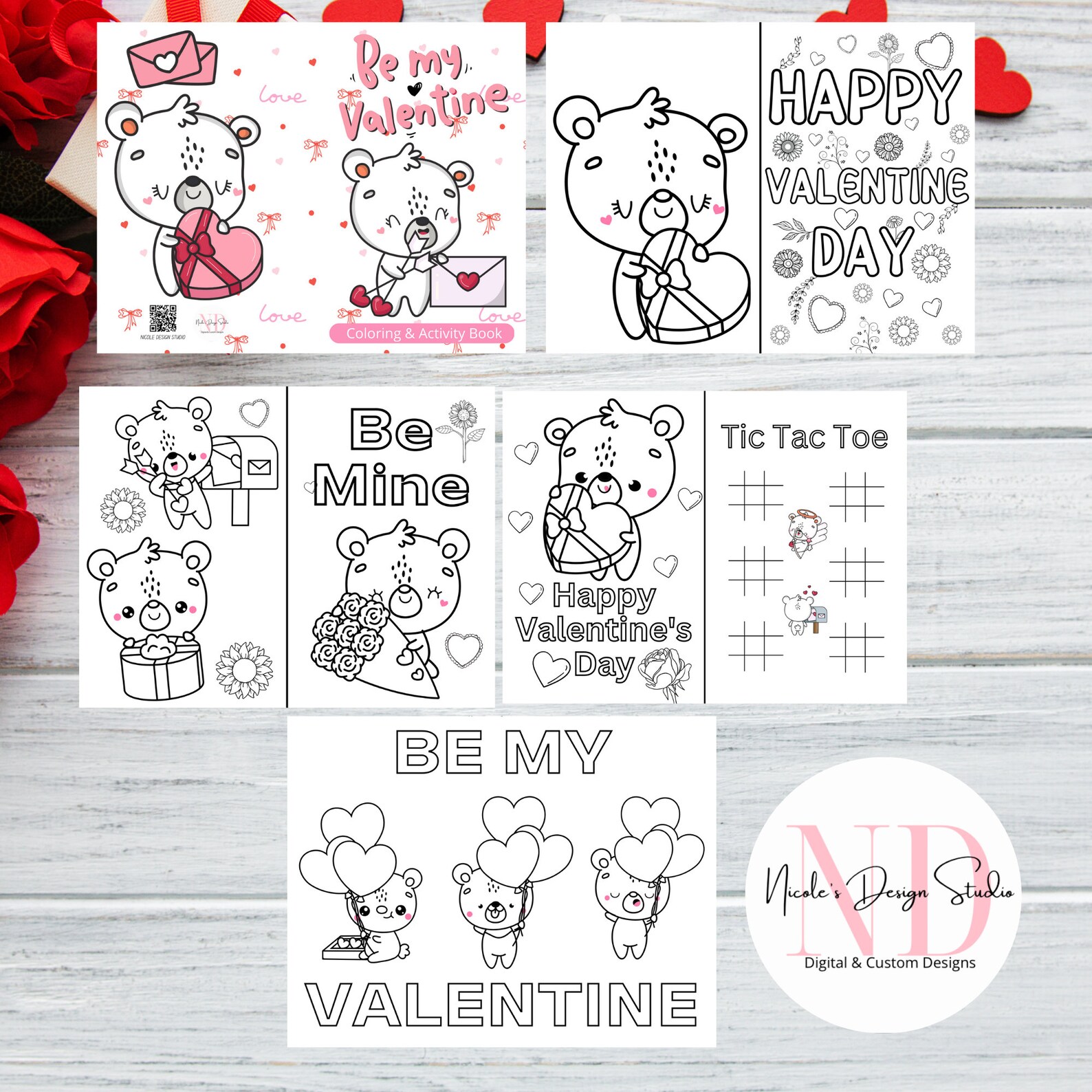 Valentine Coloring Books, Valentine's Day, Coloring Book, Cute Bears