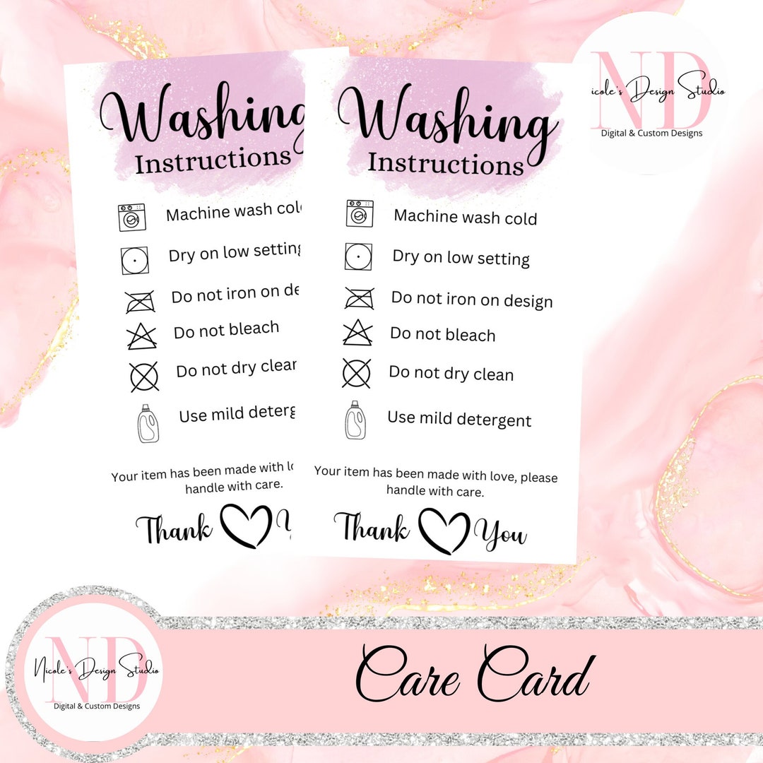 Washing Instructions, SVG Shirt Care Card, Sublimation Tshirt Care Tag