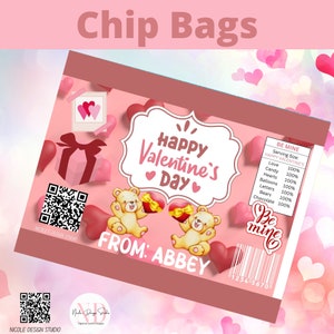 Valentine Chip Bag, Treat Bag, Goody Bag, Gift Bag, INSTANT Digital Download, Printable, Party Favors, Digital, Canva, Editable