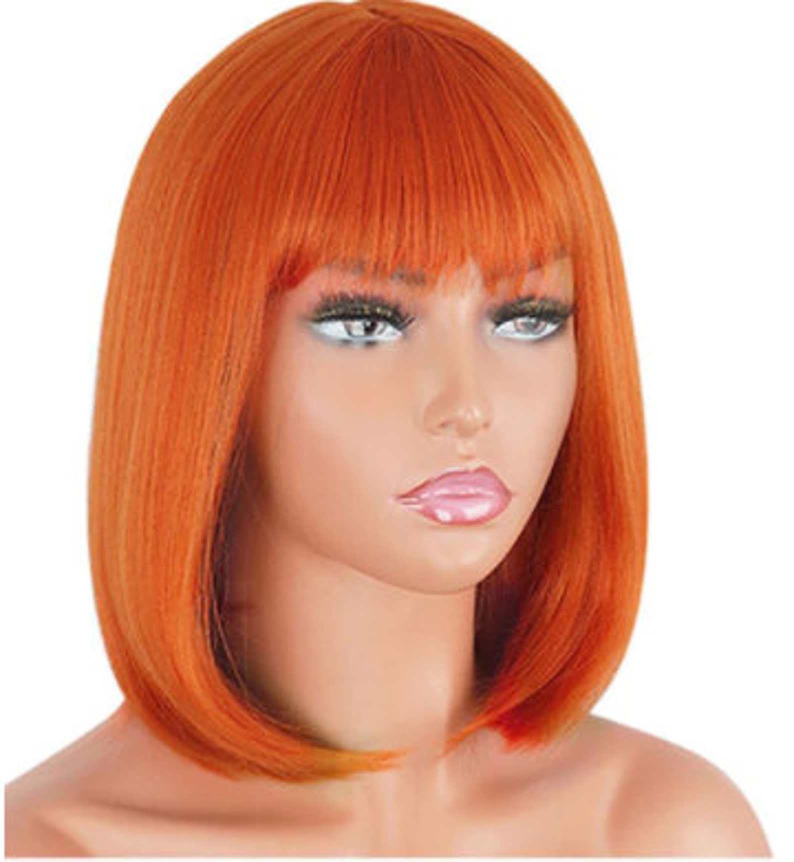 Short Orange Bob Wig With Bangs Synthetic Wig 14 Inches Etsy