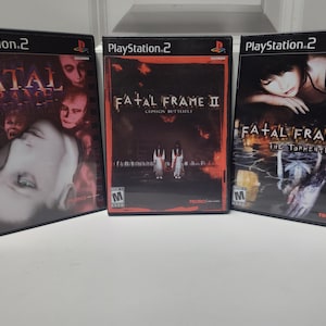 May include: Three PlayStation 2 video game cases. The games are "Fatal Frame", "Fatal Frame II: Crimson Butterfly", and "Fatal Frame III: The Tormented". Each case features dark, horror-themed artwork with the game titles prominently displayed.