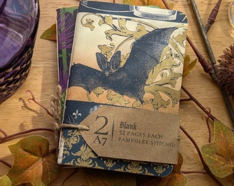 Pair of A7 Dark Autumn Notebooks | Halloween Season | Dark Cottagecore | Gothic | Unique Handmade Stationery