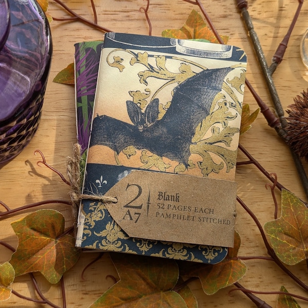 Pair of A7 Dark Autumn Notebooks | Halloween Season | Dark Cottagecore | Gothic | Unique Handmade Stationery
