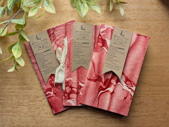 A6 & A6 Slim Marbled Booklets | Valentines Wave | Handbound Ribbon Accent | Pamphlet Stitch | Unique Stationery