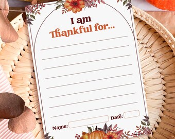 I Am Thankful For Thanksgiving Table Decor Printable Thanksgiving Cards I'm Thankful Note Card Gratitude Thanksgiving Family Activity ABL