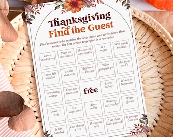Thanksgiving Find The Guest Game Printable Thanksgiving Bingo Thanksgiving Icebreaker Bingo Find Someone Who Easy Conversation Starter ABL