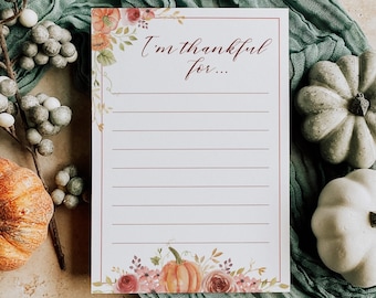 I Am Thankful For Thanksgiving Decor Printable Thanksgiving Cards I'm Thankful Note Cards Autumnal Thanksgiving Stationary Thankful Card AB3