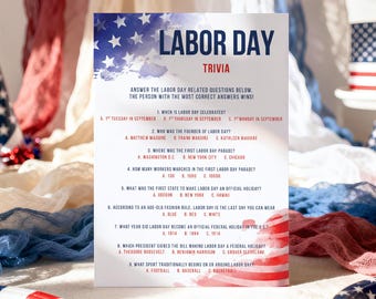 Labor Day Trivia Printable Labor Day Games USA Quiz Instant Download Labor Day Party Game Patriotic Party Game Fun Labor Day Printable PP1