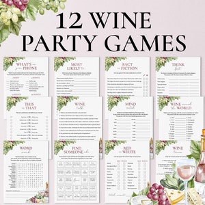 Wine Games Printable Wine Tasting Party Game Bundle Wine Party Games Download Red or White Wine Games Wine Trivia Quiz Wine Theme Bridal DV1